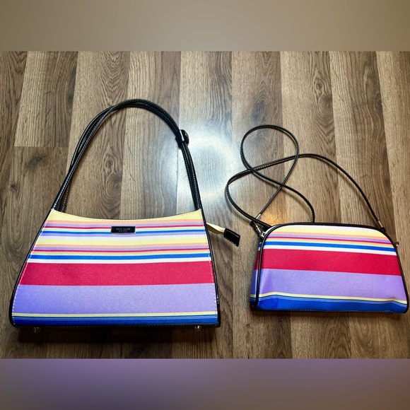 kate spade Handbags - Vintage Kate Spade Vibrant Striped Shoulder Bag and Crossbody Bag Set